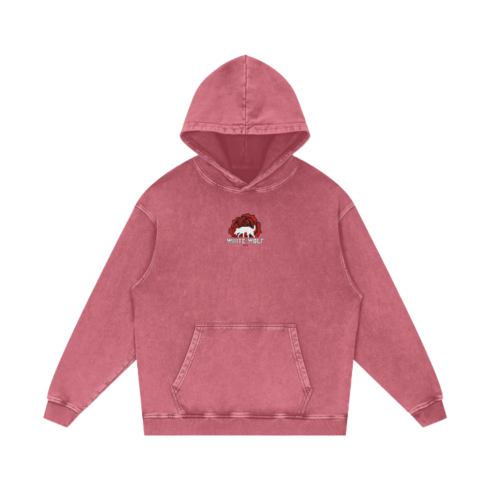 White Wolf & Rose - Acid Wash Oversize Hoodie