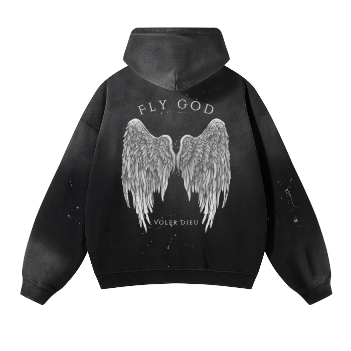 FLY GOD Vintage Wash Frayed Hoodie