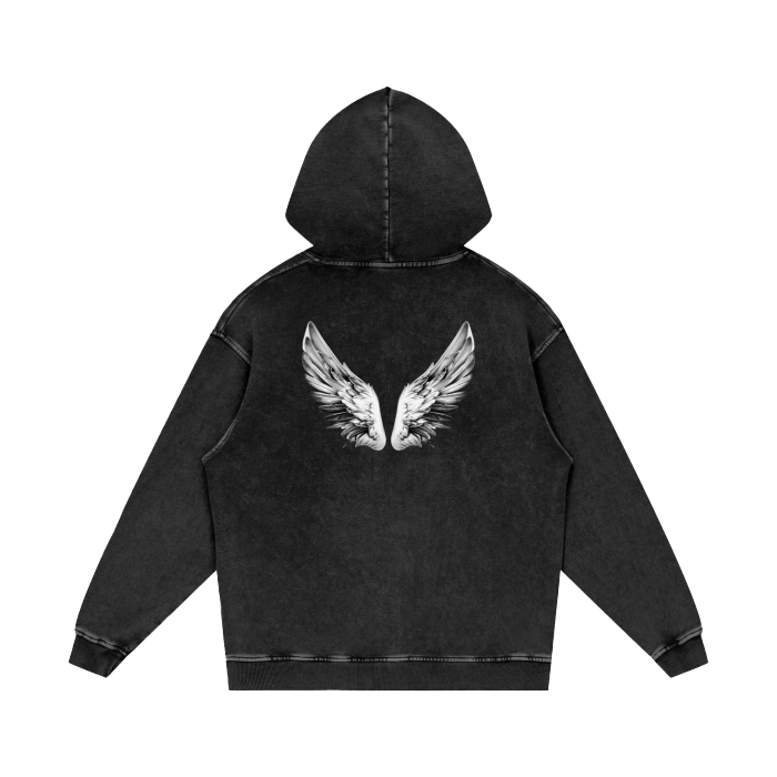 "SIMPLE WINGS" Acid Wash Oversize Hoodie