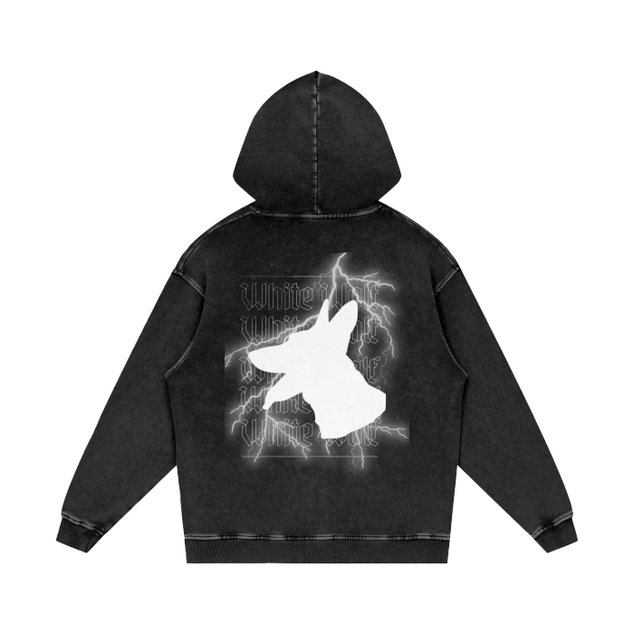 "LIGHTNING WOLF" Acid Wash Oversize Hoodie