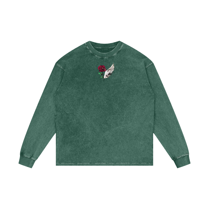 ROSE & WINGS - Acid Wash Oversize Long Sleeve T-Shirt