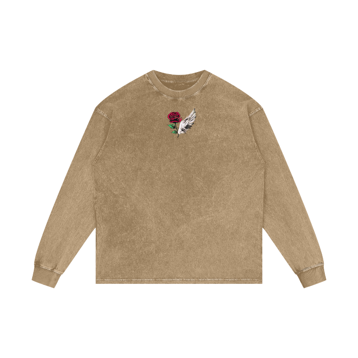 ROSE & WINGS - Acid Wash Oversize Long Sleeve T-Shirt