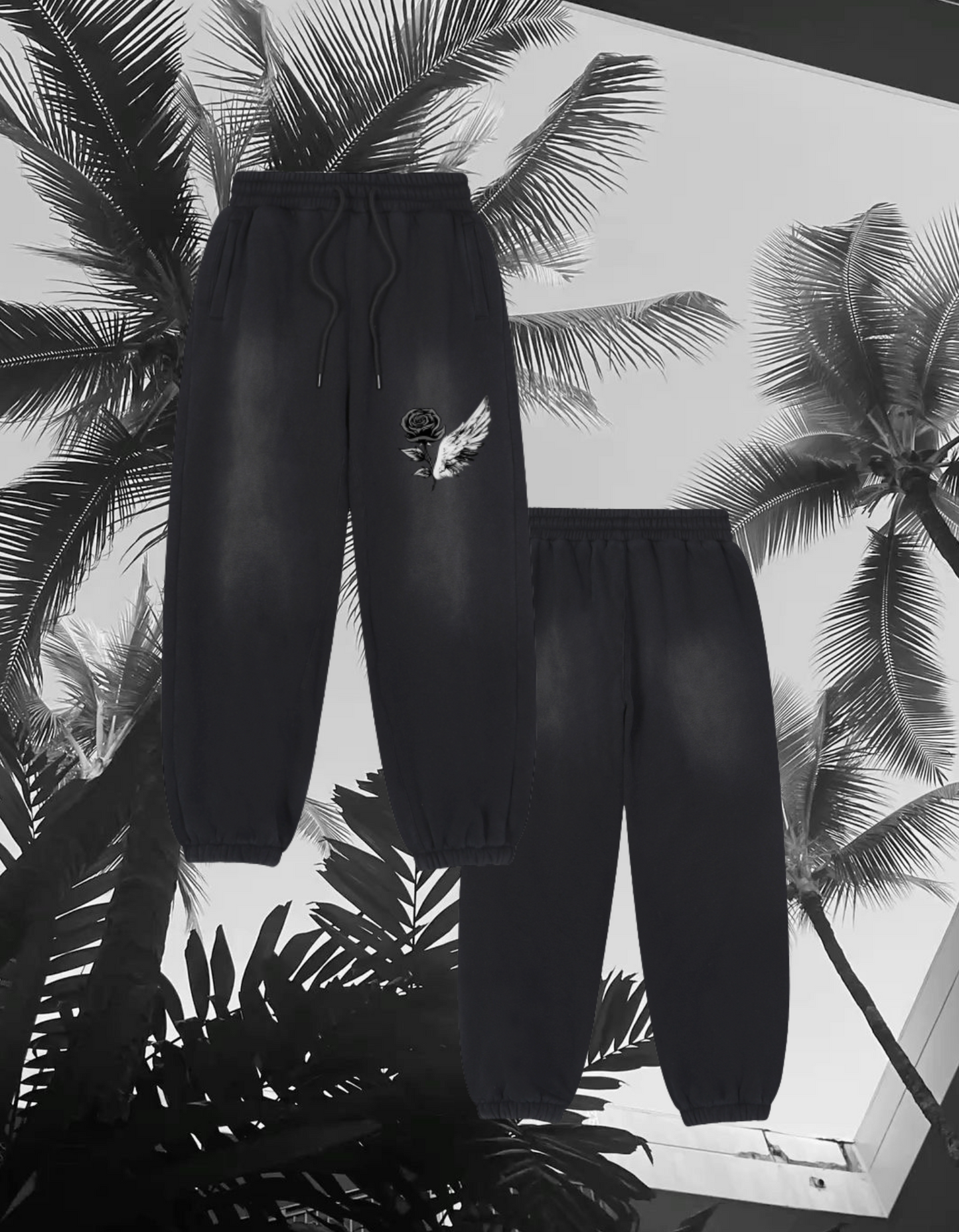 Rose & Wings (B&W) - Jogger Sweatpants