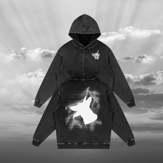 "LIGHTNING WOLF" Acid Wash Oversize Hoodie