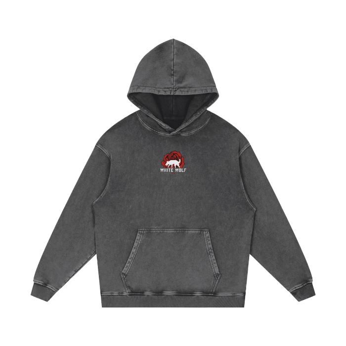 White Wolf & Rose - Acid Wash Oversize Hoodie